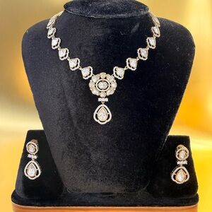 Gold and Clear Crystal Drop Necklace Earrings Set